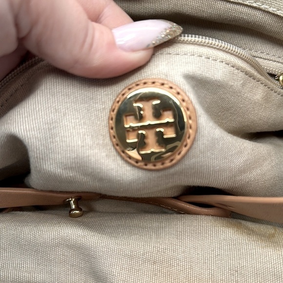 Tory Burch logo color block canvas with leather trim tote - Picture 8 of 9